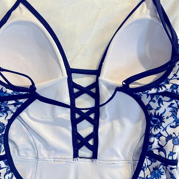 Floral Blue and White One Piece Blue Ruby Swimsuit - Picture 13 of 16
